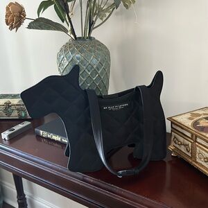 My Flat in London handbag. Black, quilted, dog shaped. Super cute!!